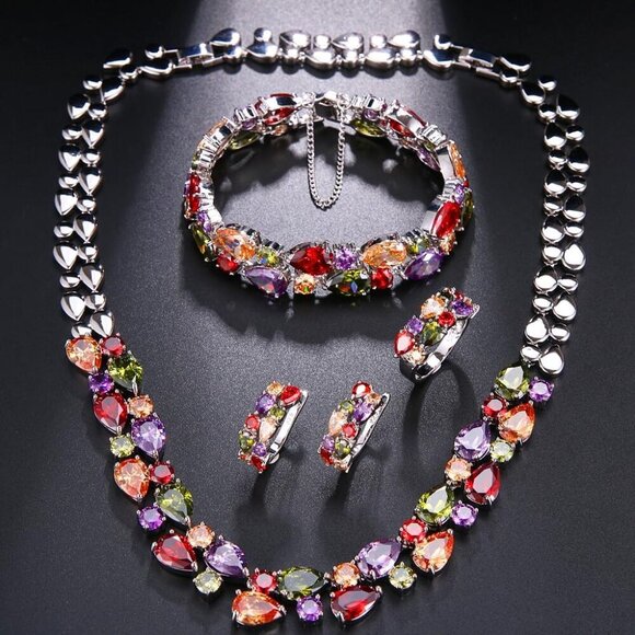 Necklaces for Women, Classic Multi Gemstones Silver Necklaces with Amethyst Garn - Picture 6 of 6